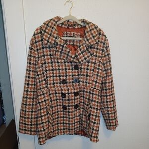 Rue21 Lined Fall Colored Houndstooth Pea Coat XL